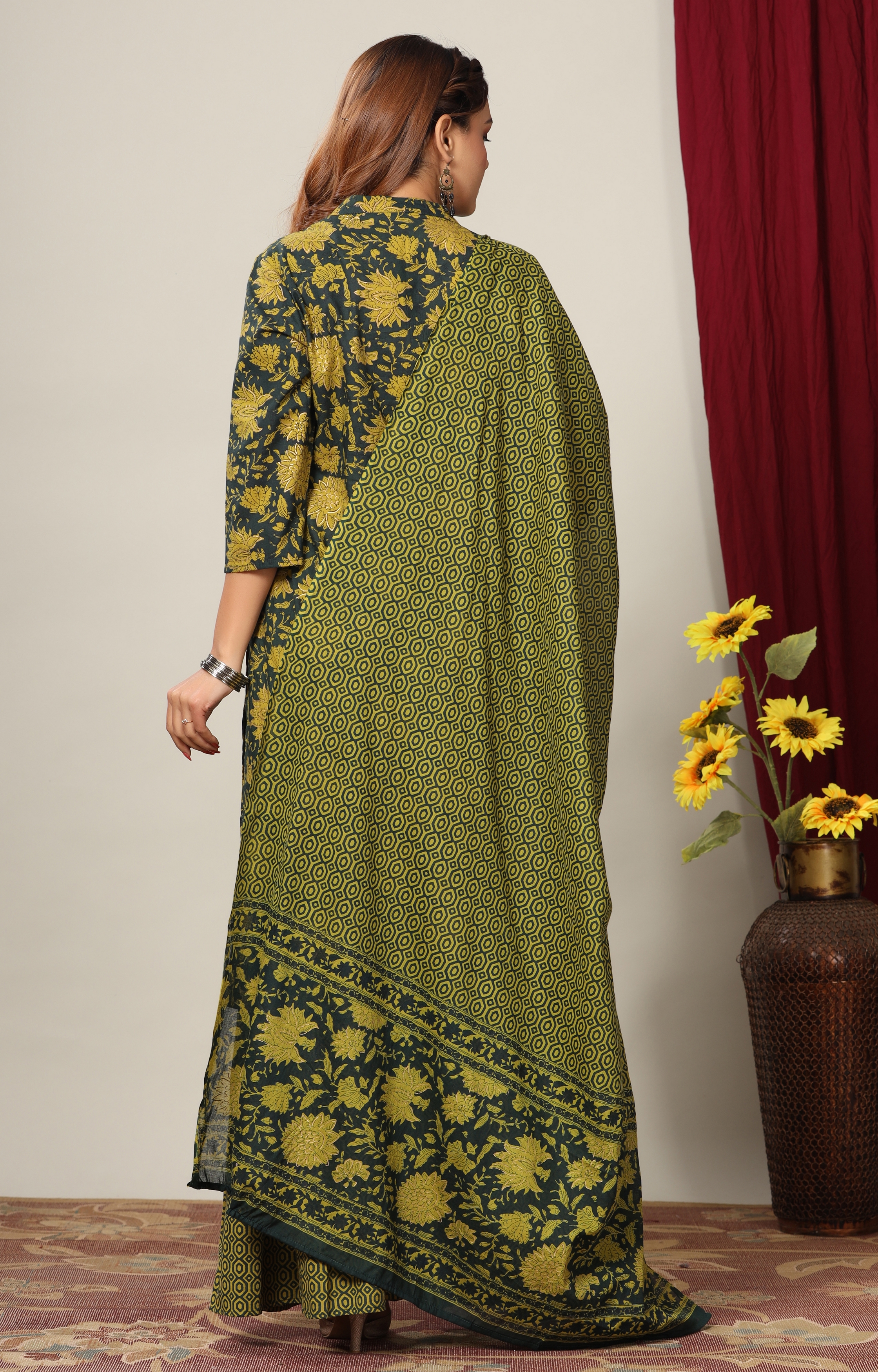 Miravan | Miravan Womens Cotton Floral Printed Straight Kurta And Sharara With Dupatta Set 4