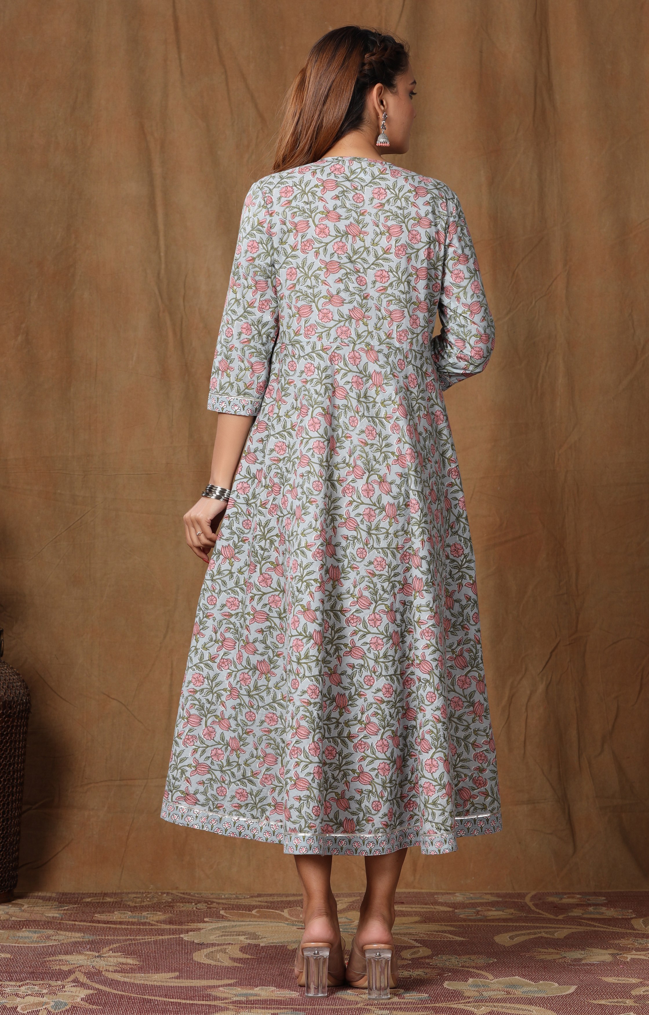 Miravan Womens Floral Printed Anarkali Kurta