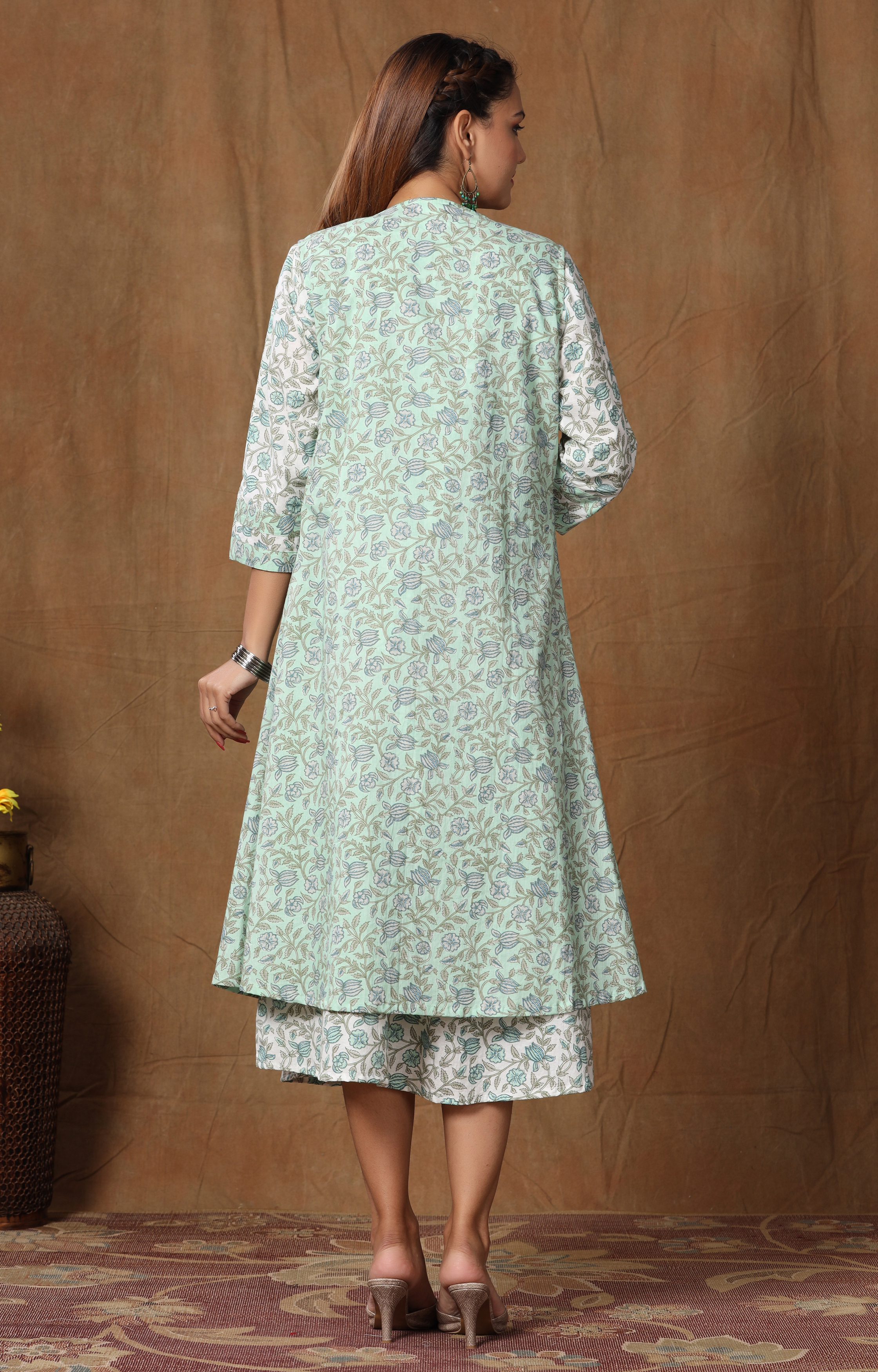 Miravan Women's Cotton Floral Print A-line Kurta with Jacket

 