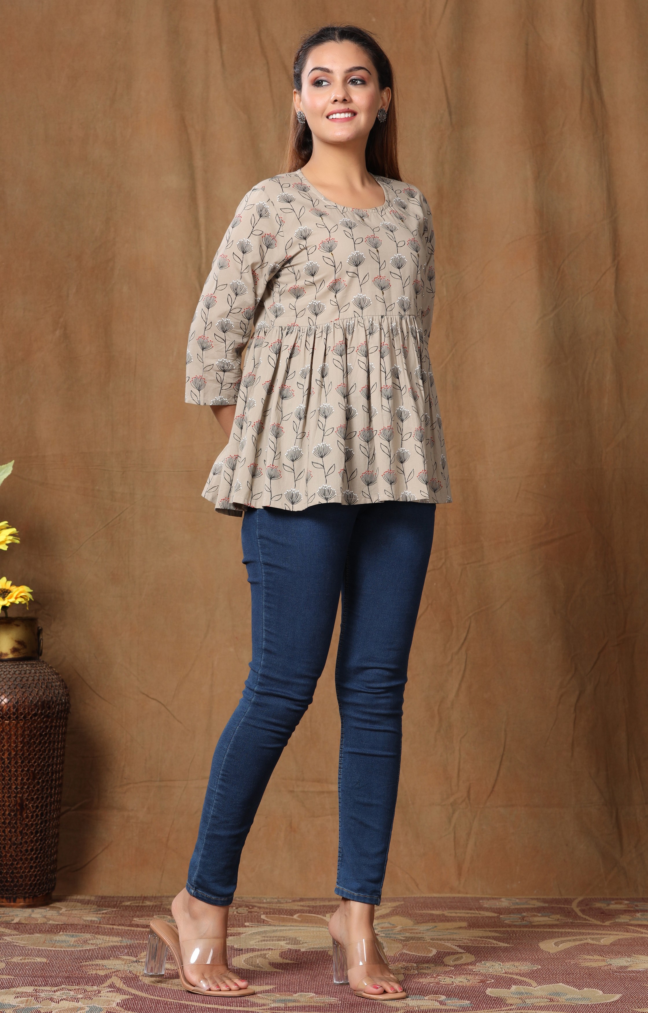 Miravan Womens Cotton Floral Printed Peplum Top