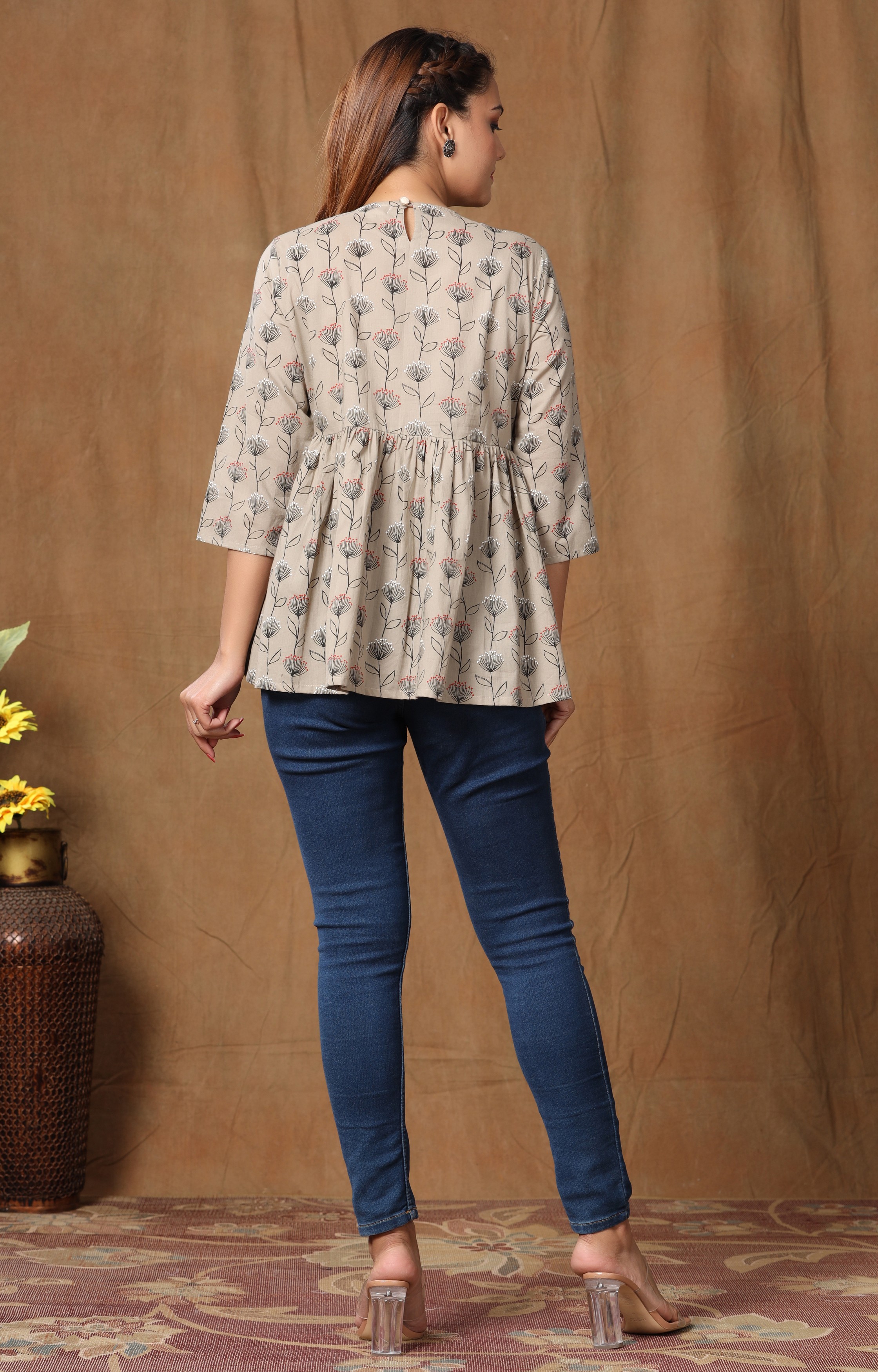Miravan Womens Cotton Floral Printed Peplum Top