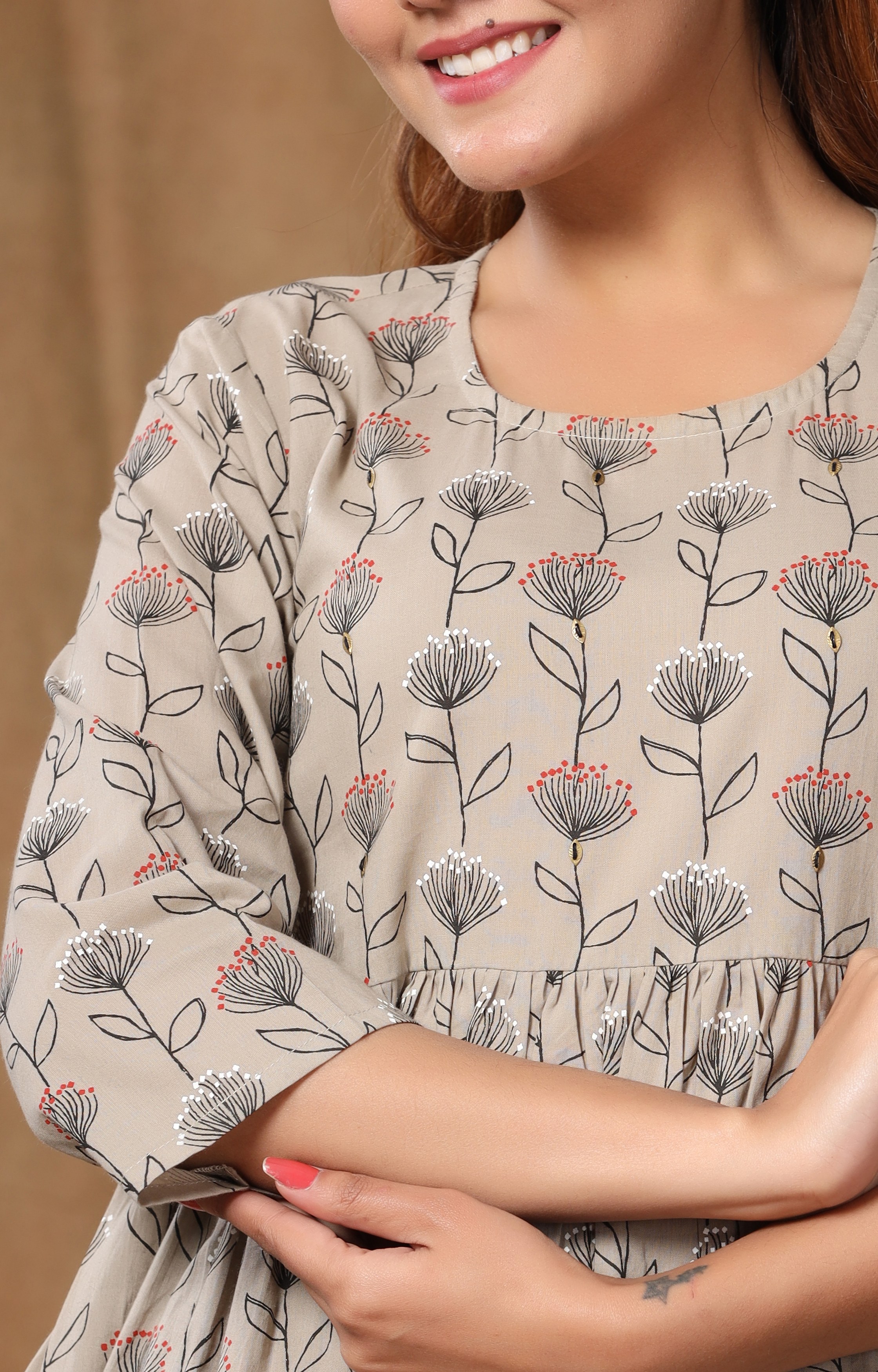Miravan Womens Cotton Floral Printed Peplum Top