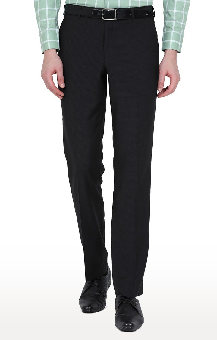 JadeBlue | TJBC220/2,BLACK CHEX Men's Black Rayon Checked Formal Trousers 0