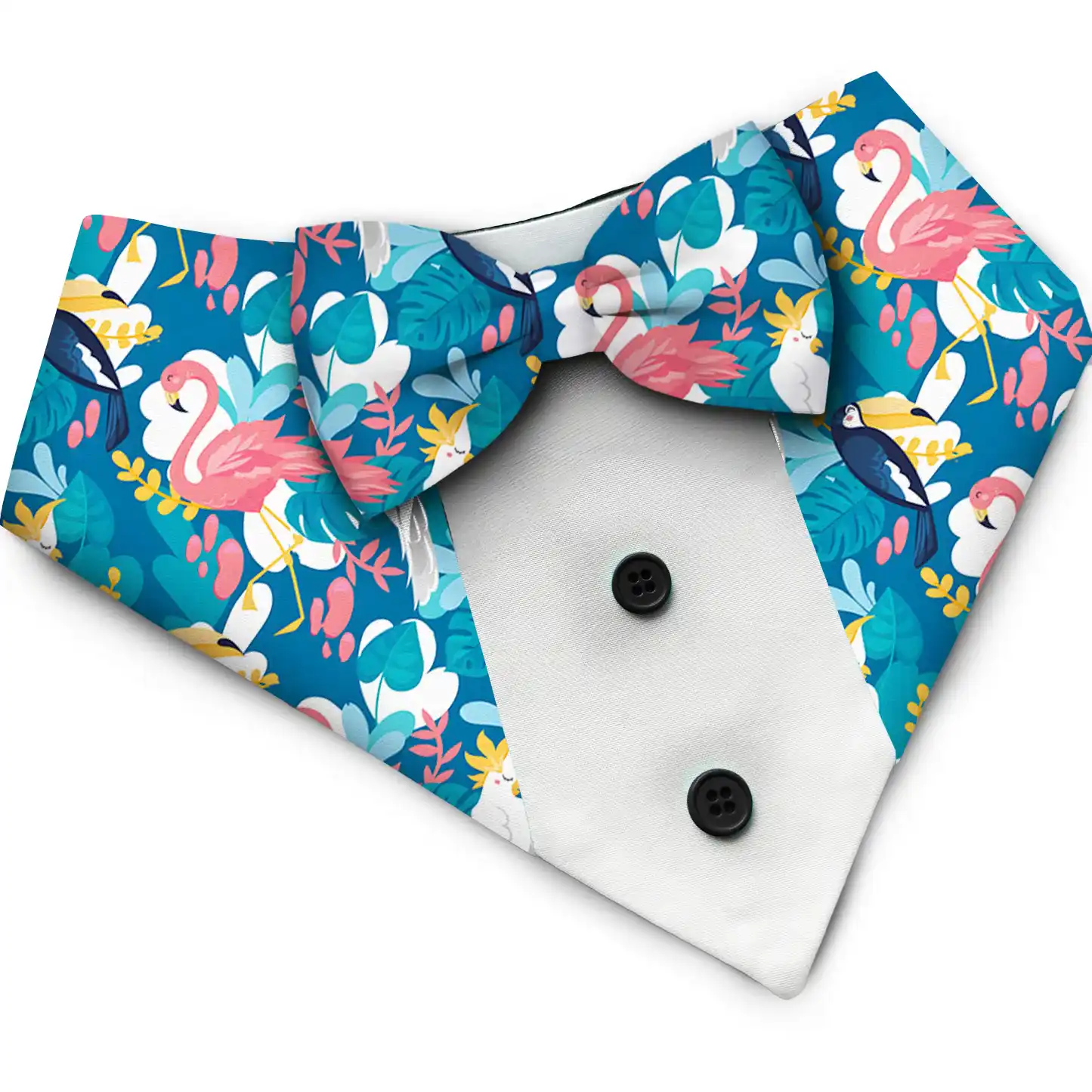 PawsIndia Flamingo Pattern Tuxedo Bandana with Black Bow for Pets