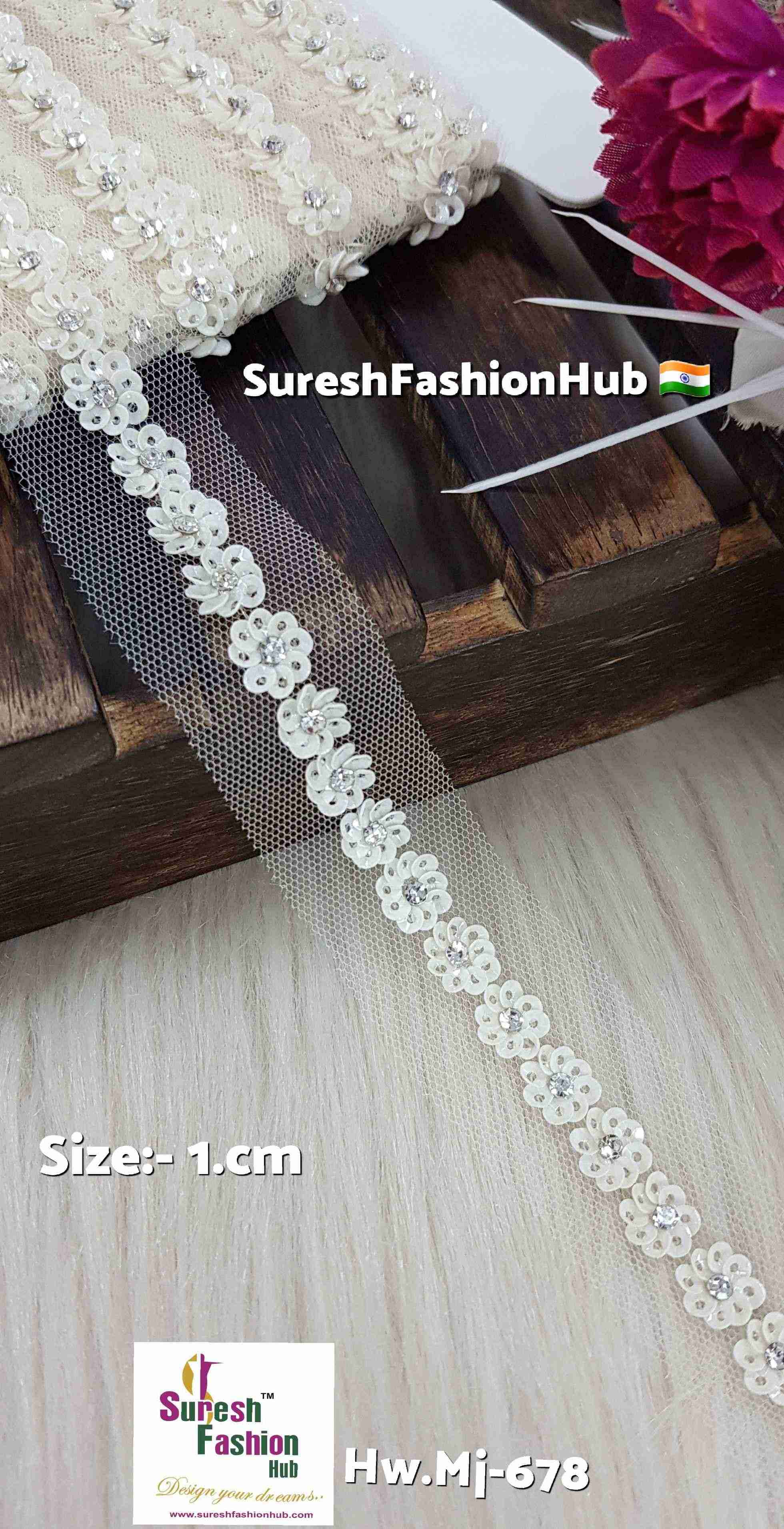 Sequins & Diamond Flower Handmade Net Lace