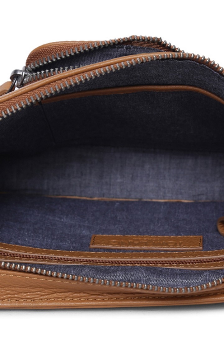 TOM LANG LONDON | Tom Lang London Shrink Leather Shoulder Bag (Tan) For Men and Woman 6
