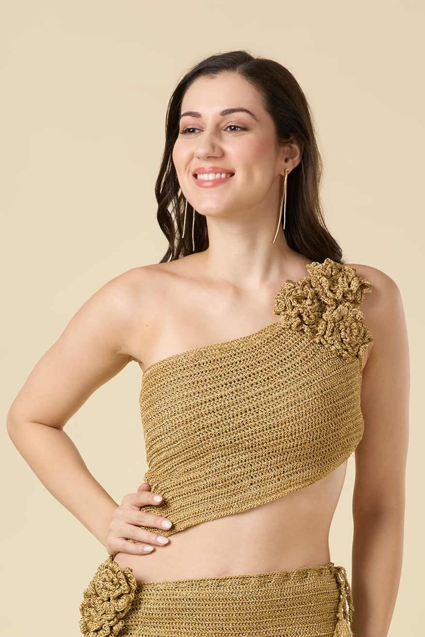 Golden Bloom One-Shoulder Top