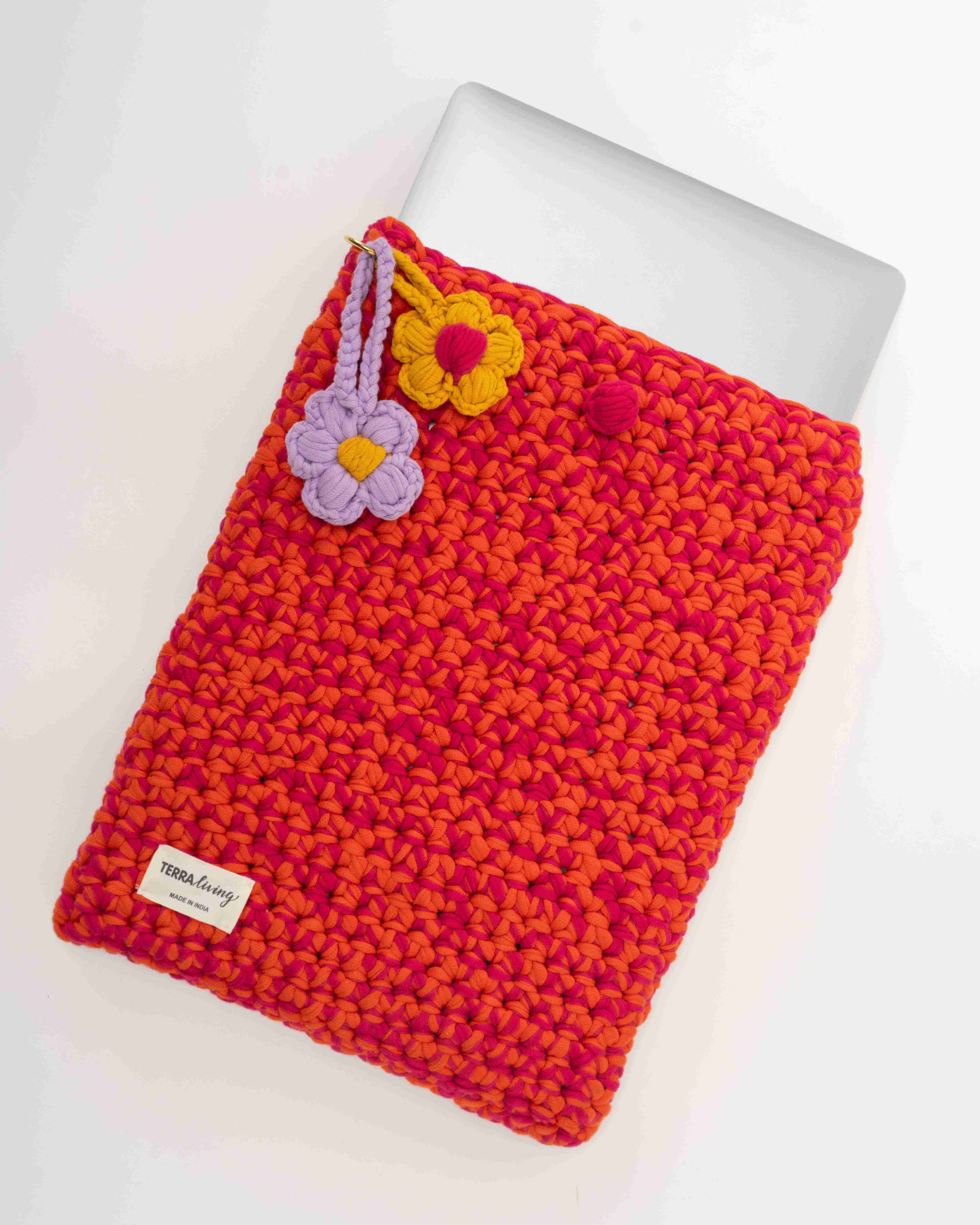 CozyTech Crochet Laptop Sleeve - Orange & Pink