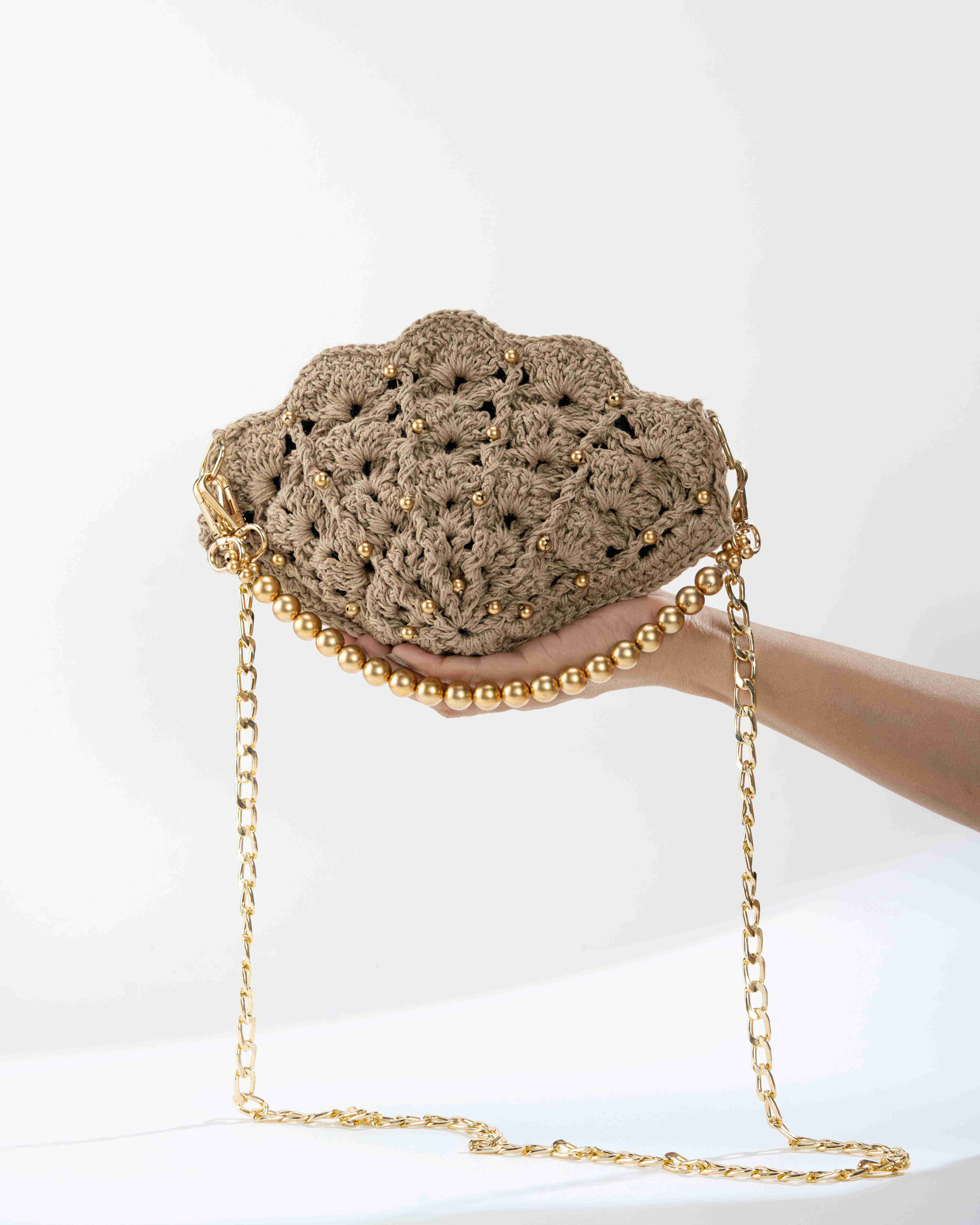 Seashell Secret Crochet Clutch - Brown