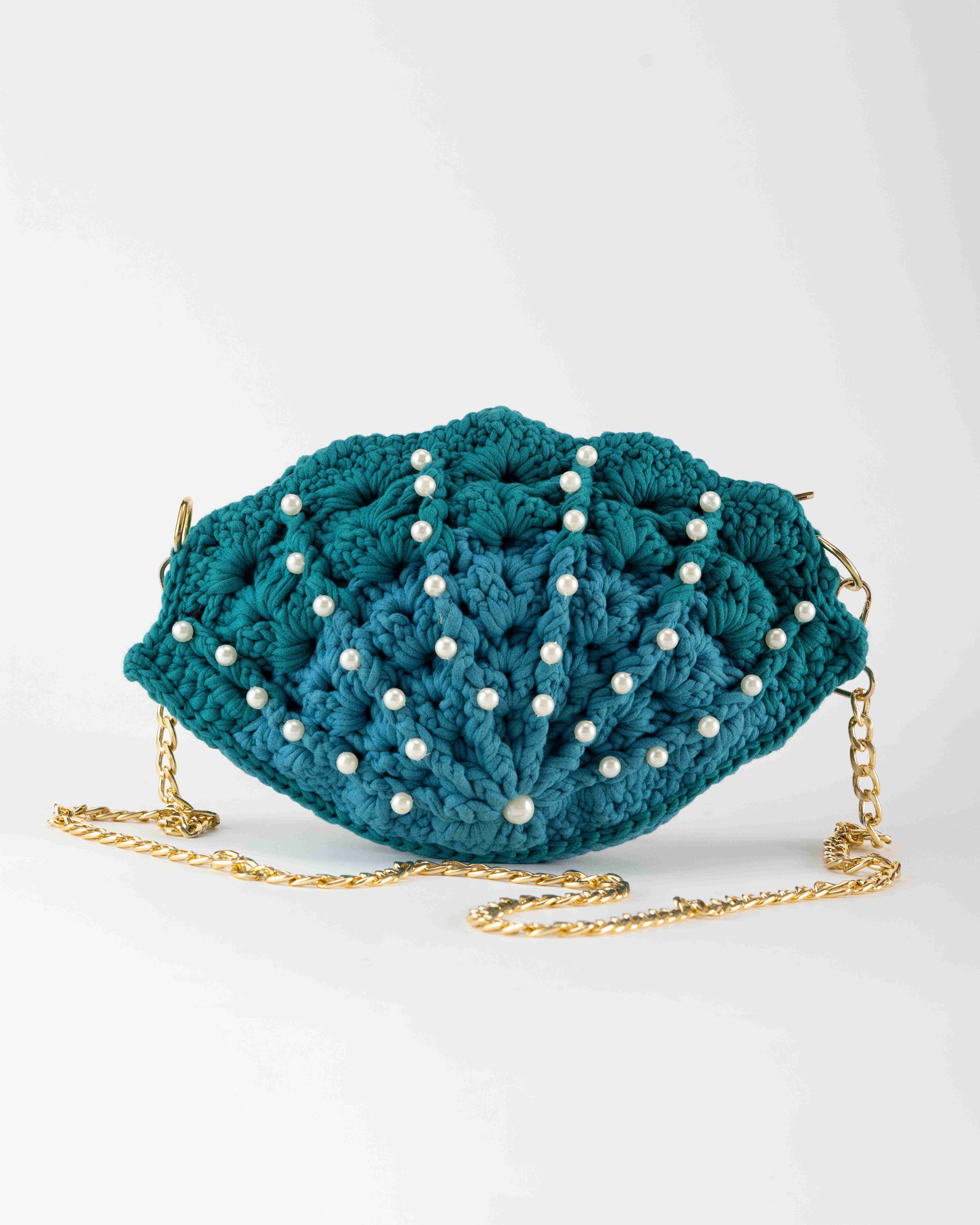 Seashell Secret Crochet Clutch - Blue