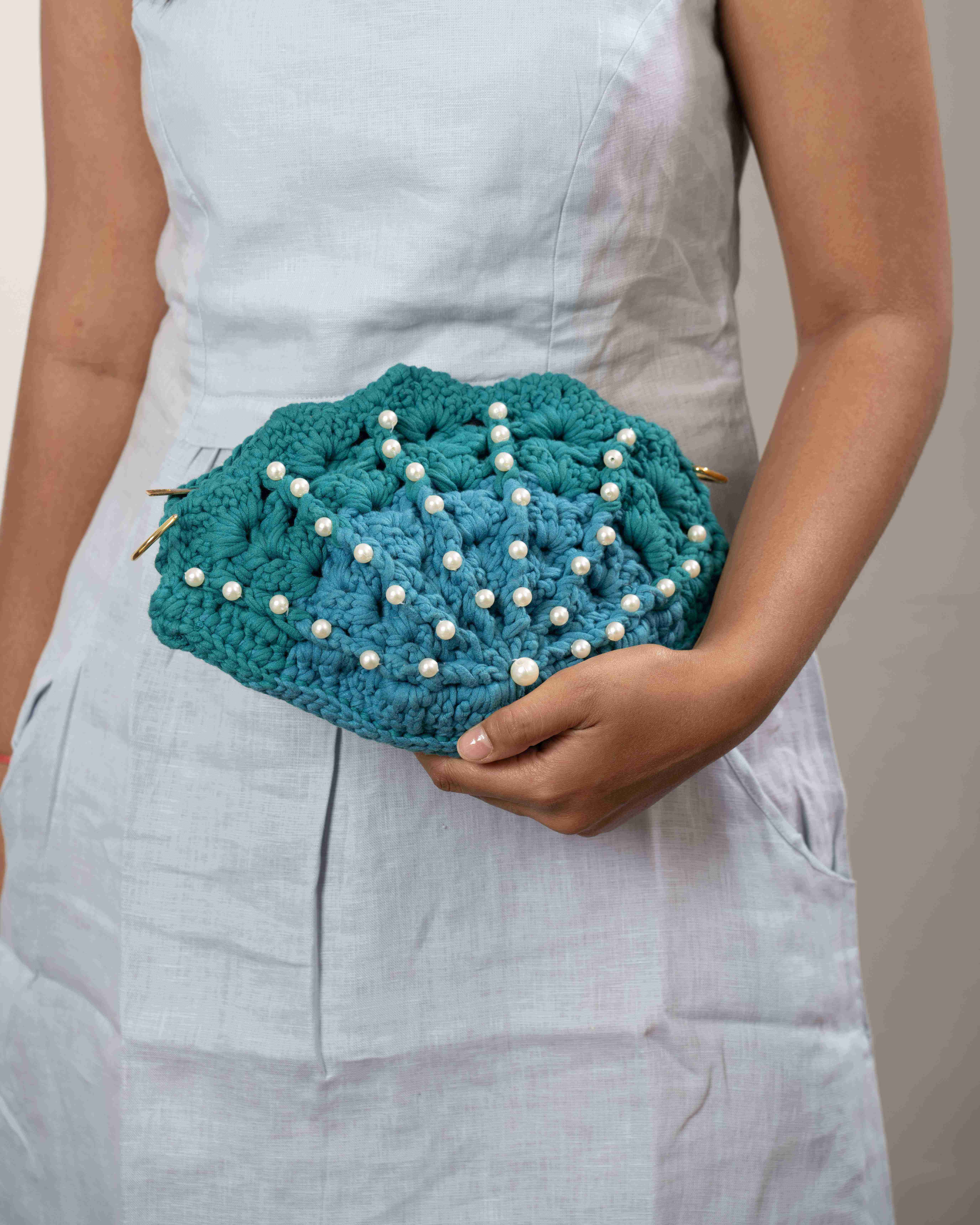 Seashell Secret Crochet Clutch - Blue