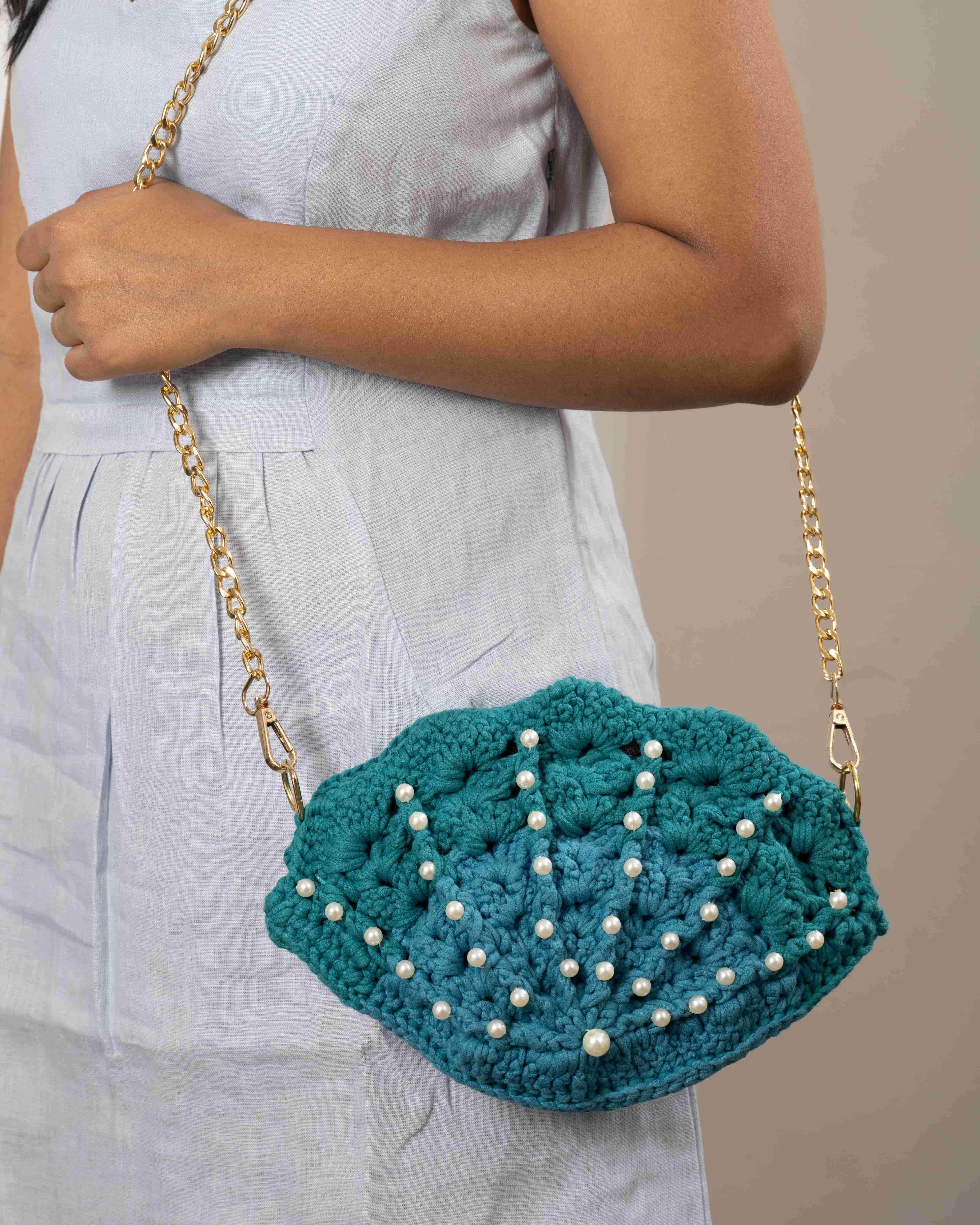 Seashell Secret Crochet Clutch - Blue