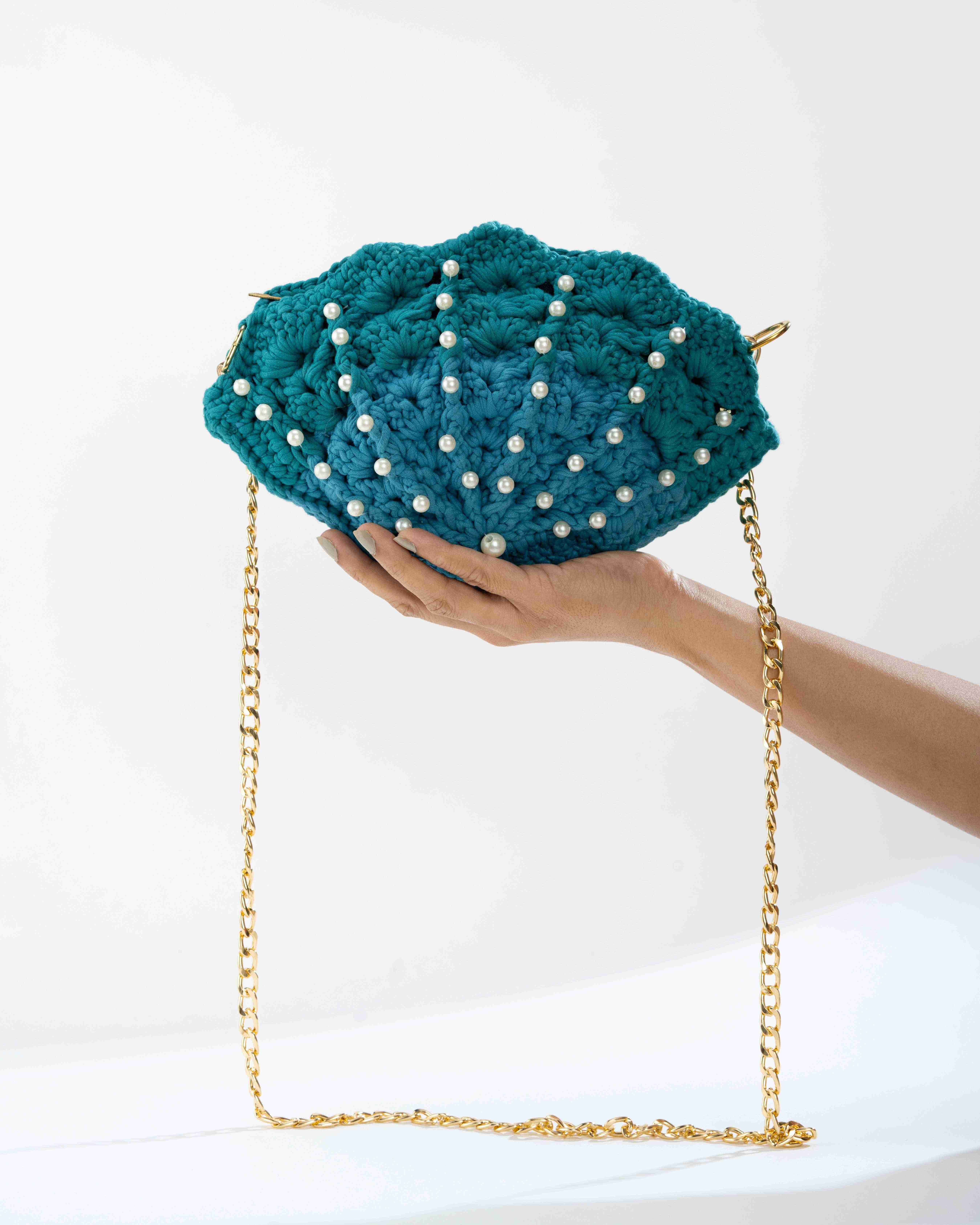 Seashell Secret Crochet Clutch - Blue