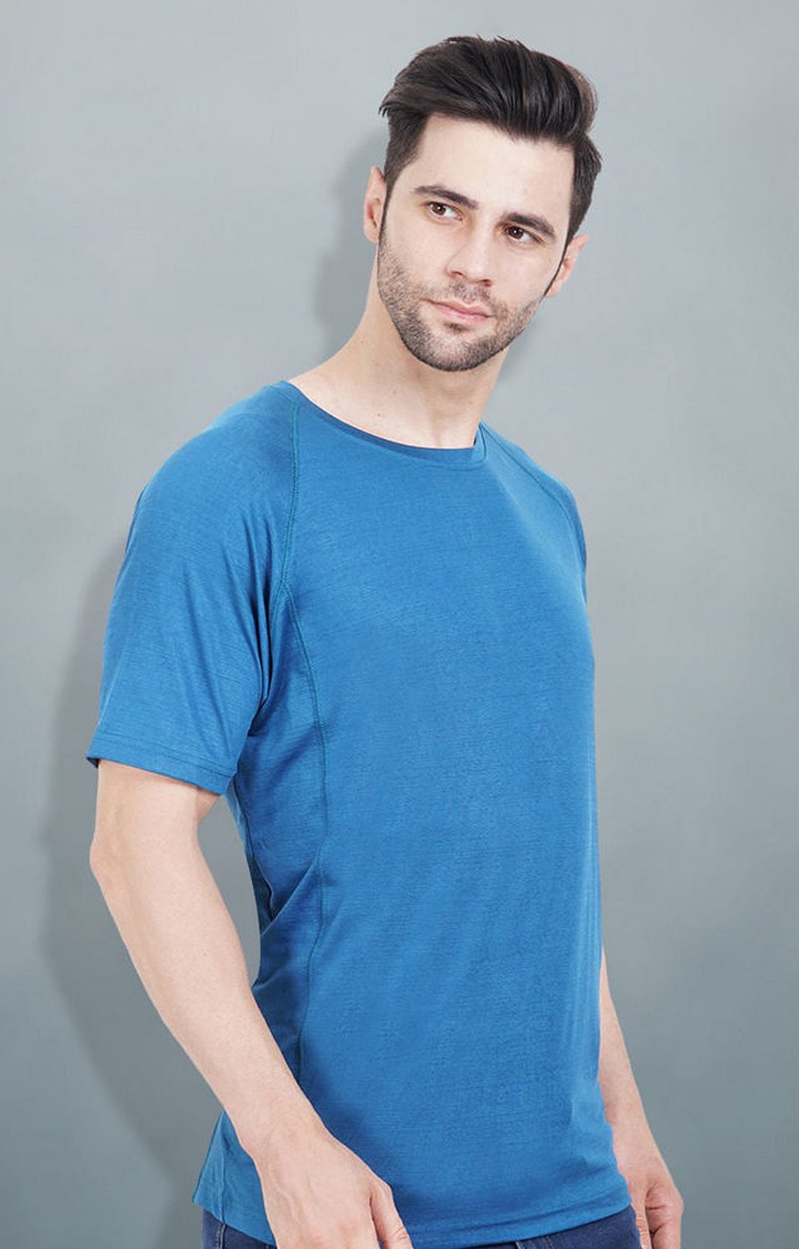 Mens Sweat in Style Round Neck Raglan sleeve T-shirt - Teal Blue