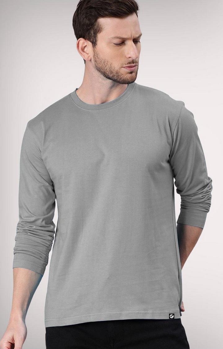 PRONK | Solid Men's Full Sleeve T-Shirt - Ash Grey