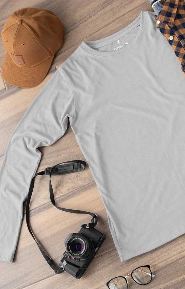 Solid Men's Full Sleeve T-Shirt - Ash Grey