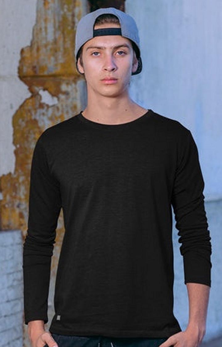 Solid Men's Full Sleeve T-Shirt - Black