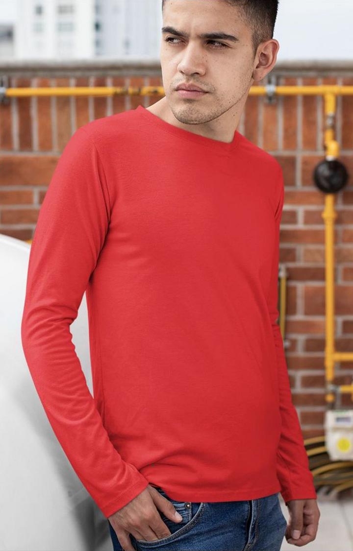 PRONK | Solid Men's Full Sleeve T-Shirt - Candy Red