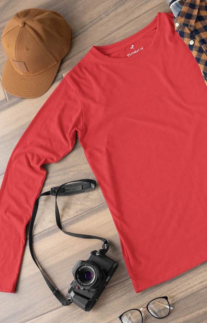 Solid Men's Full Sleeve T-Shirt - Candy Red
