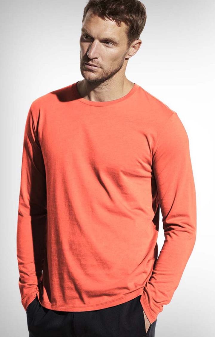 Solid Men's Full Sleeve T-Shirt - Salmon Pink
