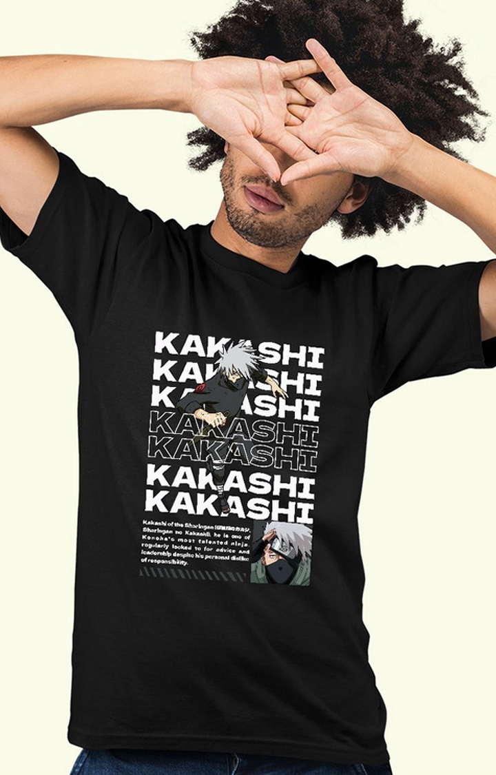 Kakashi Men's Regular Fit Black Half Sleeve T Shirt