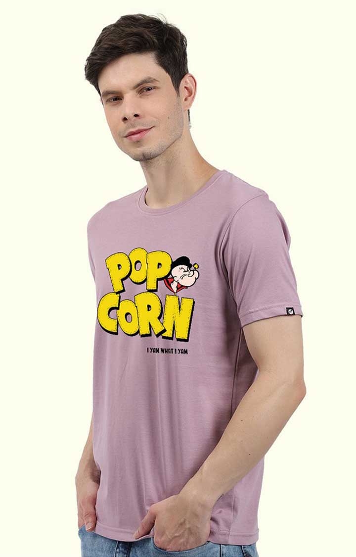 Pop Corn Men's Regular Fit Lilac Half Sleeve T Shirt