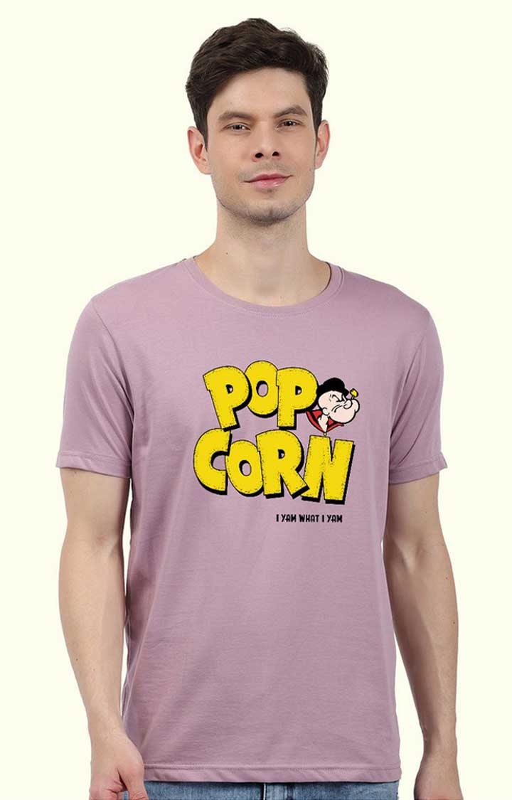 PRONK | Pop Corn Men's Regular Fit Lilac Half Sleeve T Shirt