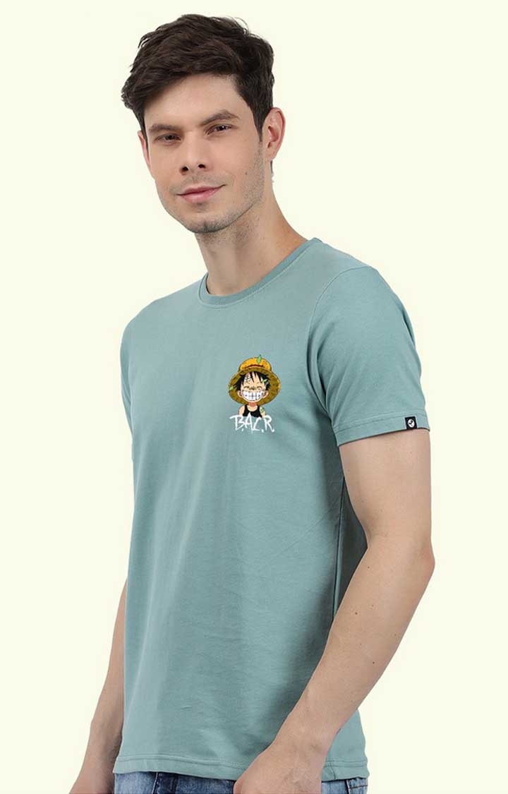 Luffy One Piece Men's Regular Fit Mint Green Half Sleeve T Shirt