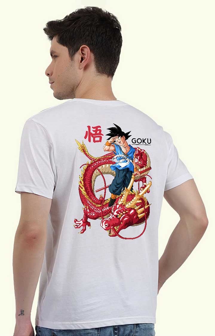 Goku Men's Regular Fit White Half Sleeve T Shirt