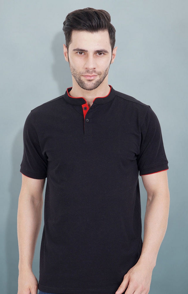 PRONK | Henley Men's Half Sleeve T-Shirt - Black