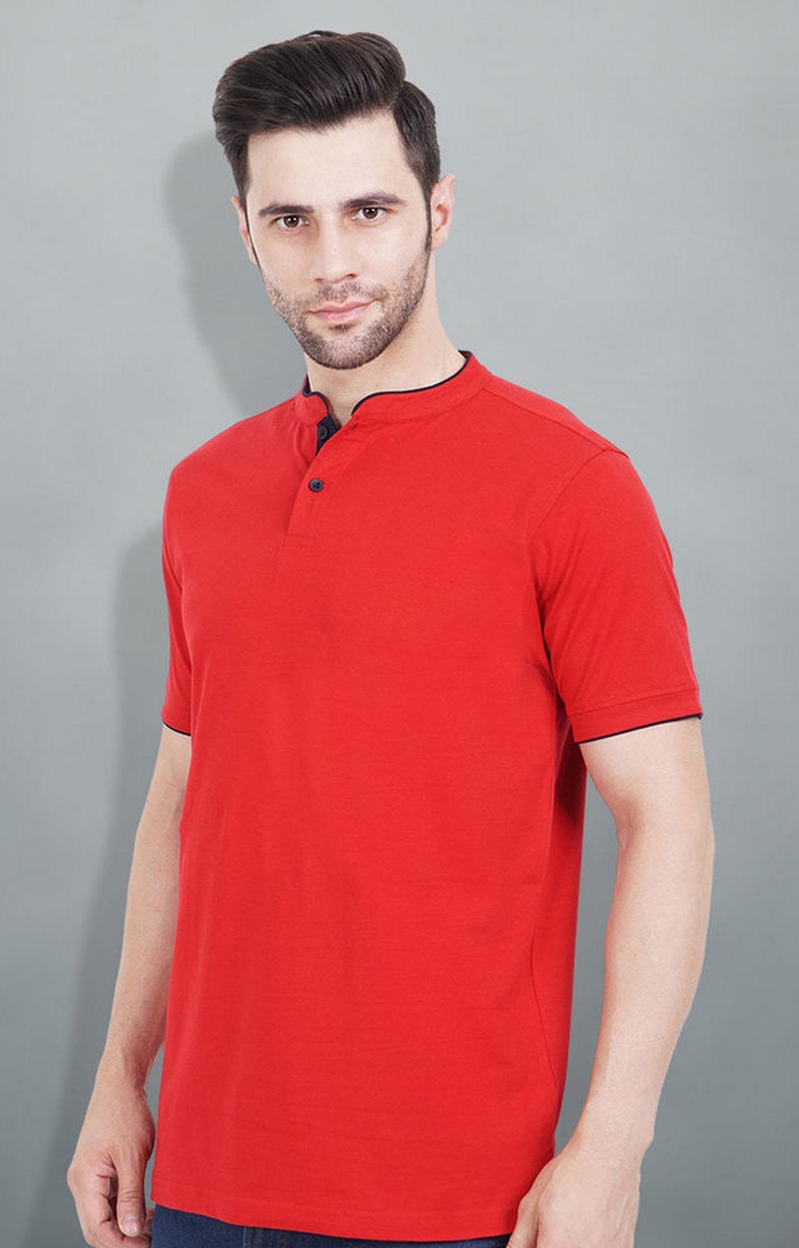 Henley Men's Half Sleeve T-Shirt - Red
