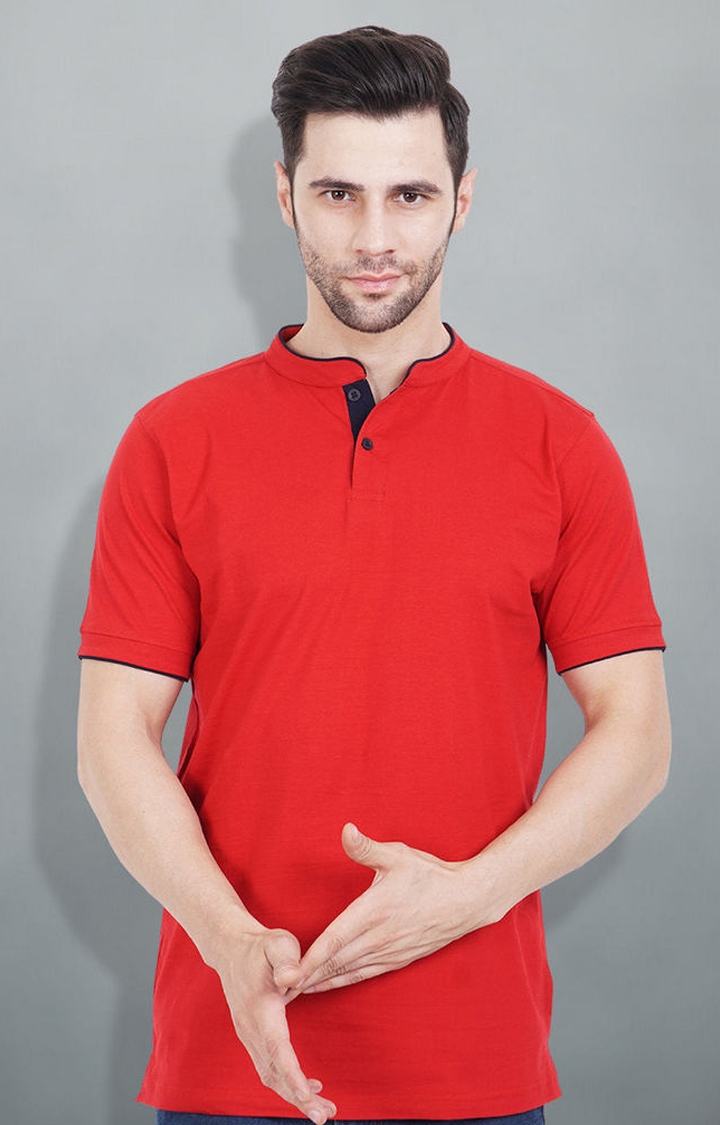 Henley Men's Half Sleeve T-Shirt - Red