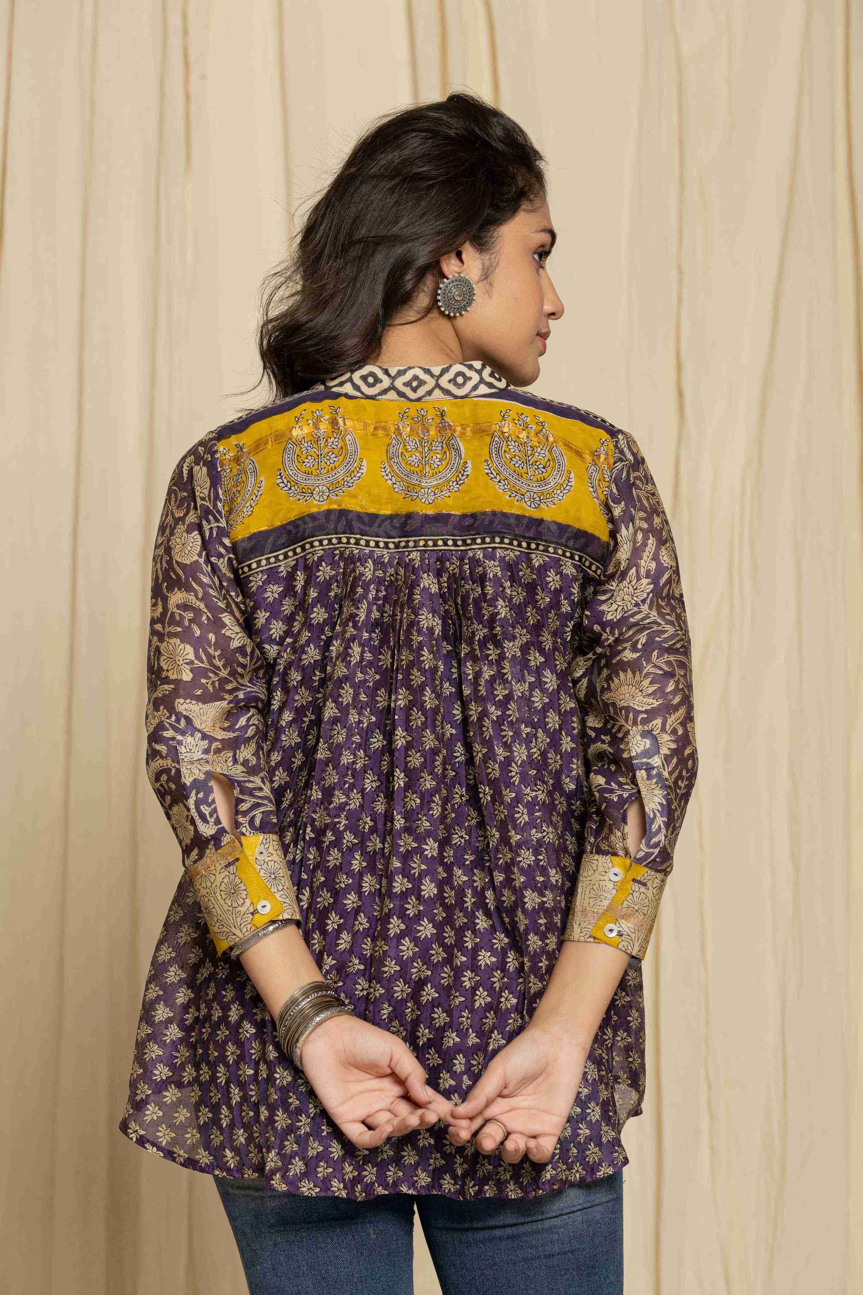 Block printed purple shirt