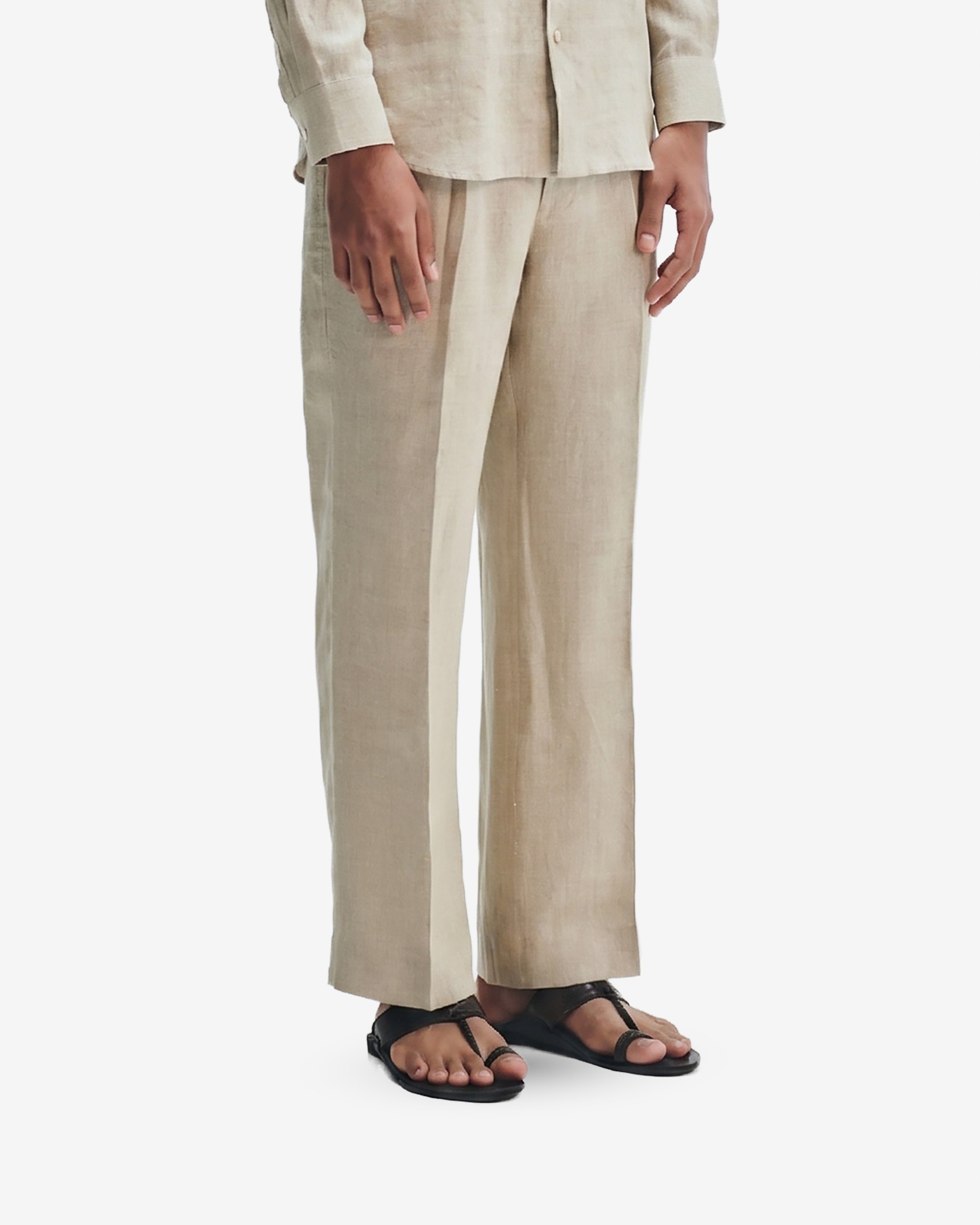Undyed Linen Men's Straight Pleated Pants