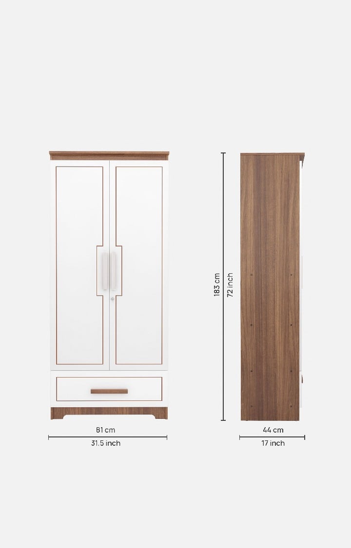 Amber Delight 2 Door Wardrobe/Space & Clothes Organizer/Cupboard/Almari for Multipurpose Use, Home/Kitchen/Office/Living Room with Drawer - Leon Teak Finish