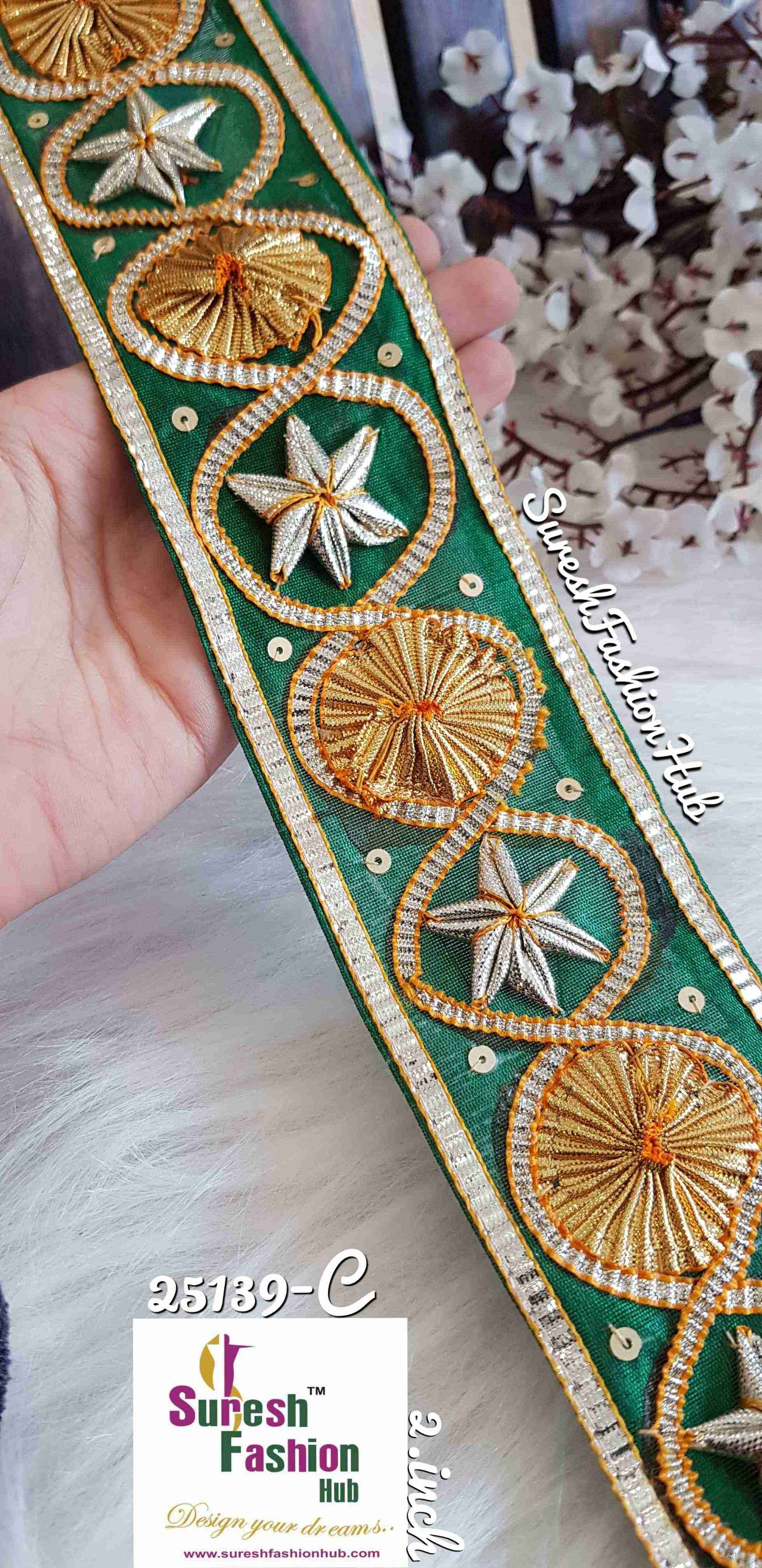 Exquisite Green Intricate Gota Patti Trim