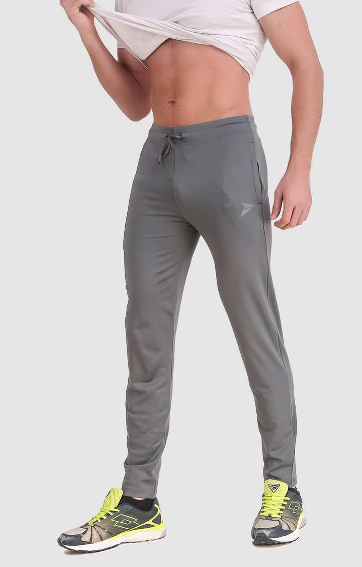 Fitinc | Men's Light Grey Polyester Solid Trackpant