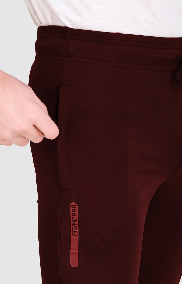 Fitinc | Men's Maroon Polyester Solid Trackpant 4