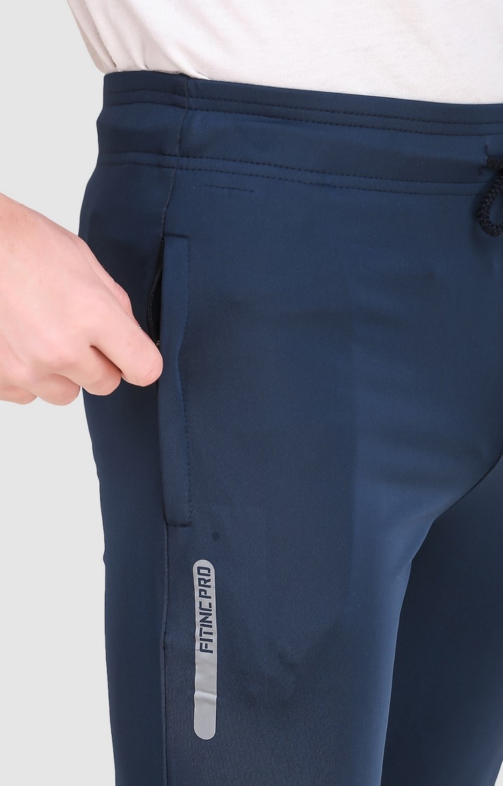 Fitinc | Men's Navy Blue Polyester Solid Trackpant 4