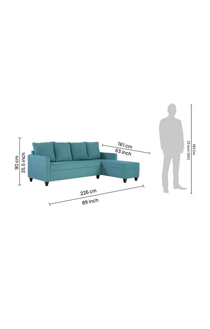 neudot Saya LHS Sectional Sofa for Living Room |6 Person Sofa| Premium Fabric with Cushioned Armrest | 12 Months Warranty| Solid Wood Frame| 6 Seater in Saya Teal Color DIY(Do-It-Yourself)