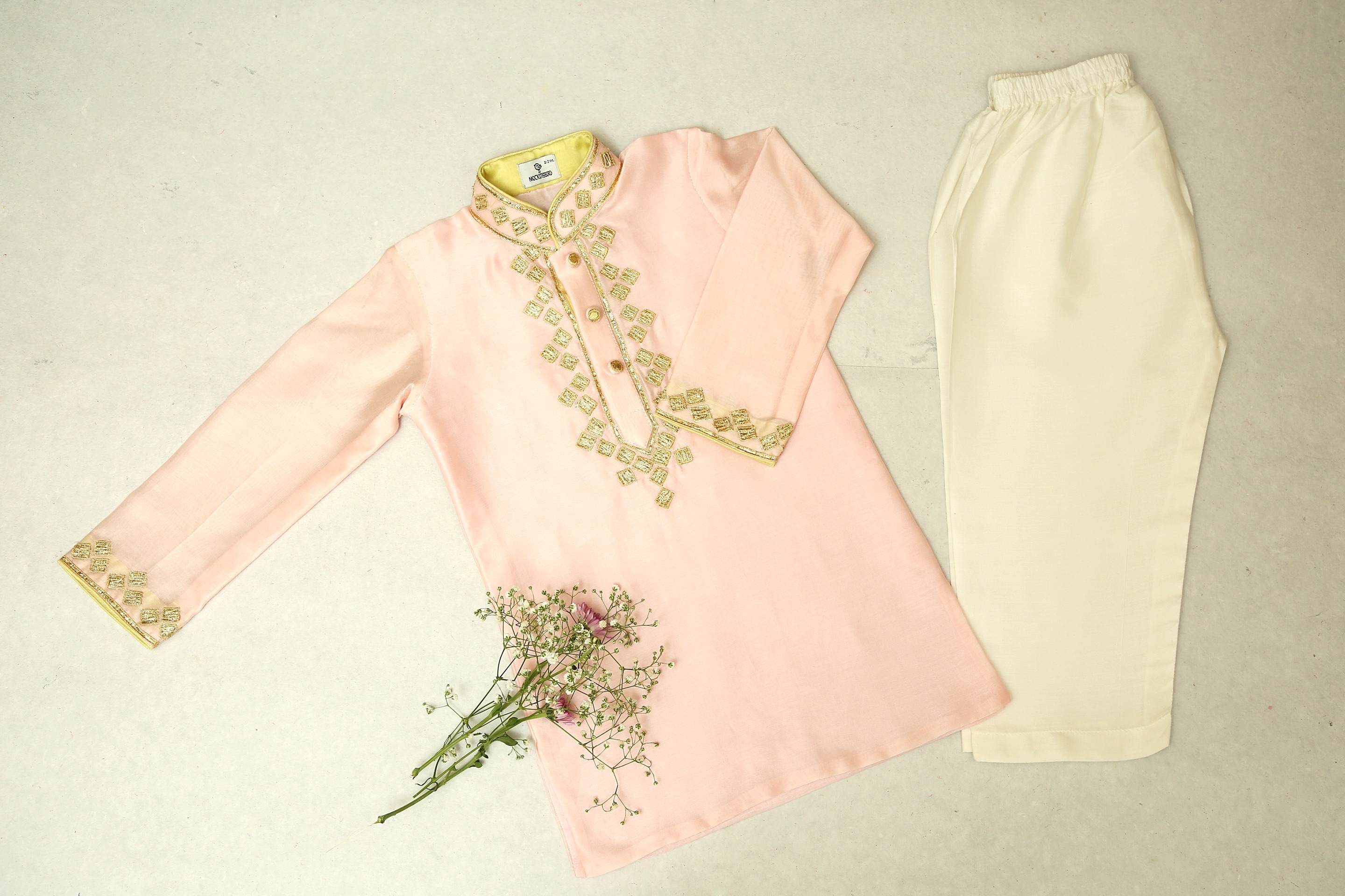 Mockingbird | Pink Kurta With Gota Work & Ivory Pyjama undefined