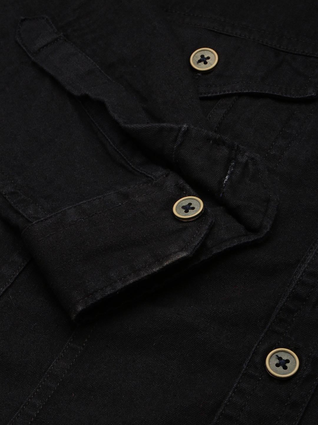 Showoff | SHOWOFF Men's Spread Collar Solid Black Denim Jacket 6