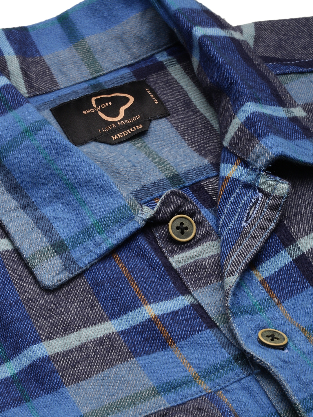 Showoff | SHOWOFF Men's Spread Collar Checked Blue Open Front Jacket 5