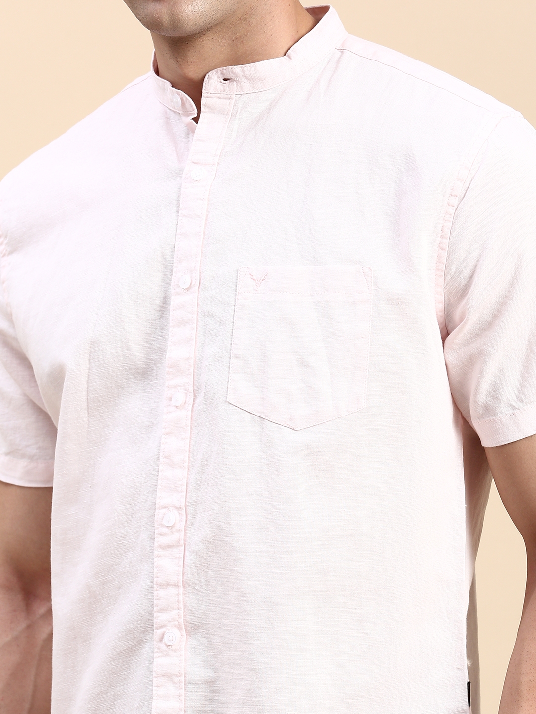 Showoff | SHOWOFF Men's Mandarin Collar Pink Slim Fit Solid Shirt 5