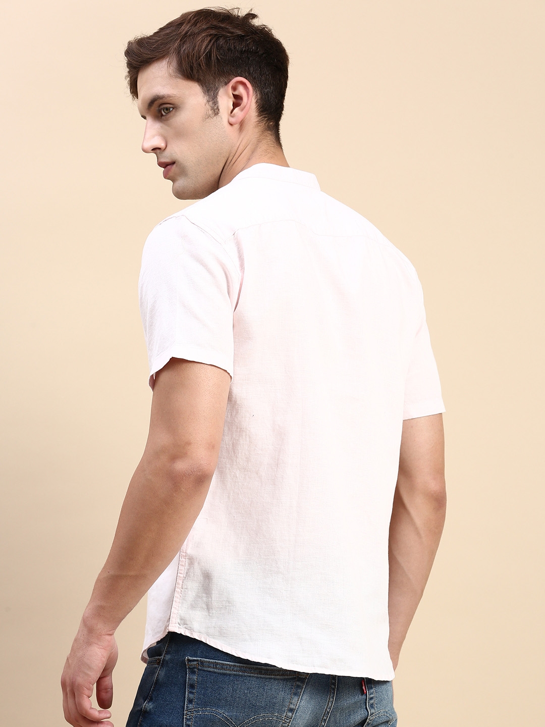 Showoff | SHOWOFF Men's Mandarin Collar Pink Slim Fit Solid Shirt 3