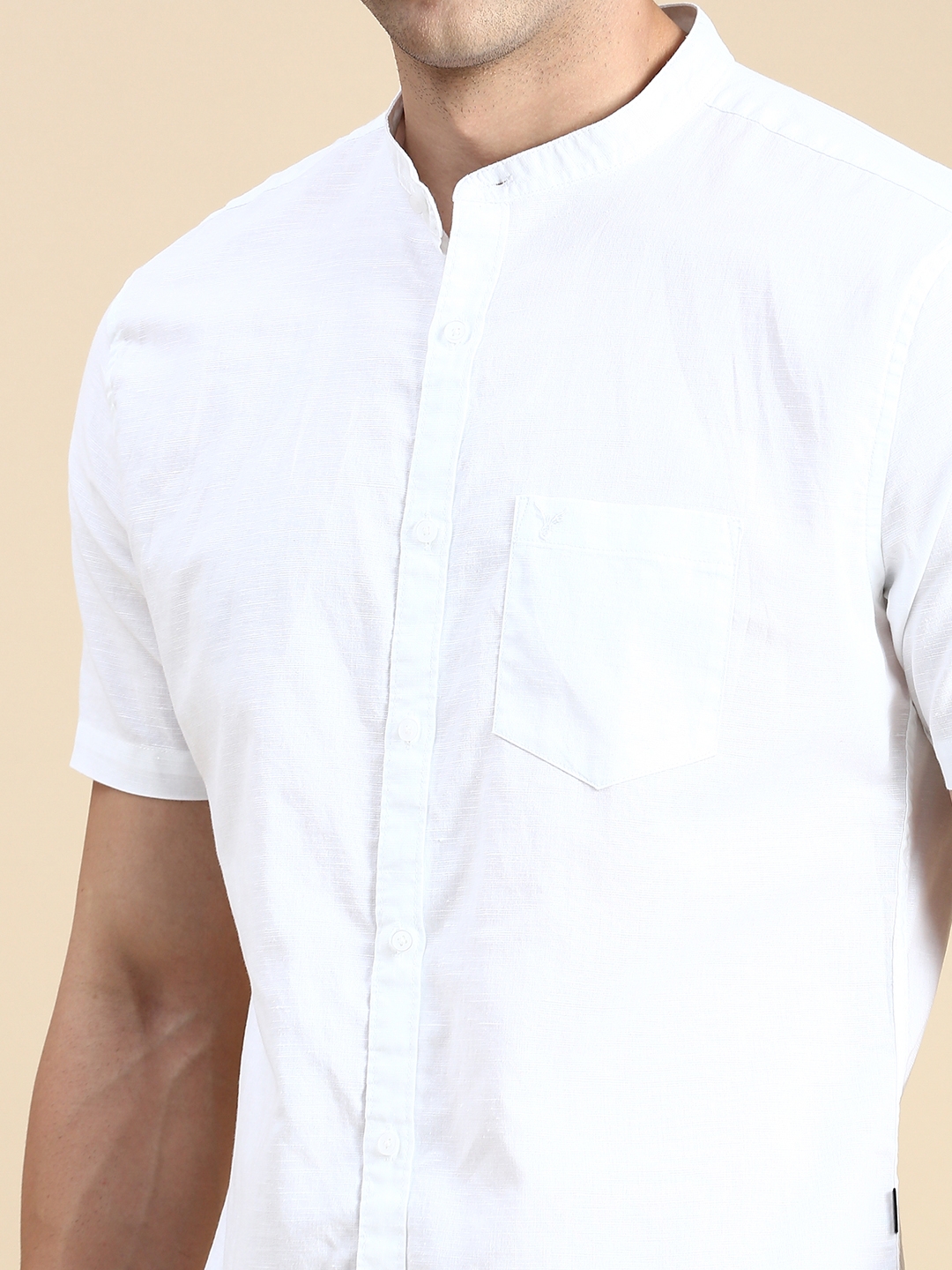Showoff | SHOWOFF Men's Mandarin Collar White Slim Fit Solid Shirt 5