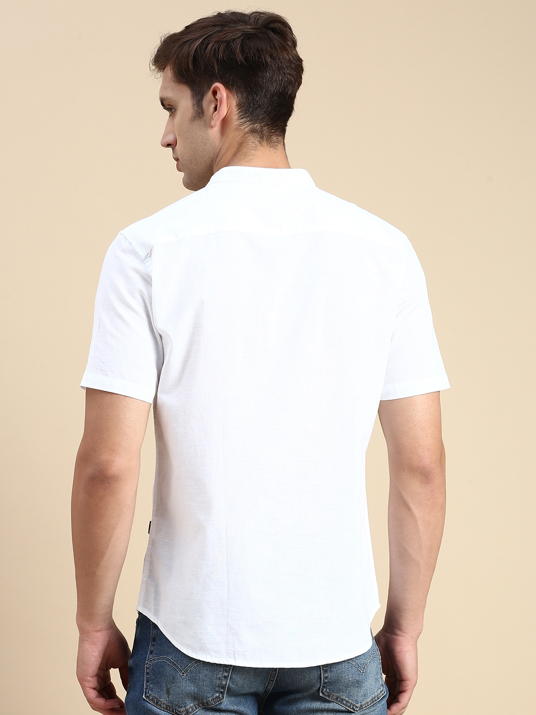 Showoff | SHOWOFF Men's Mandarin Collar White Slim Fit Solid Shirt 3