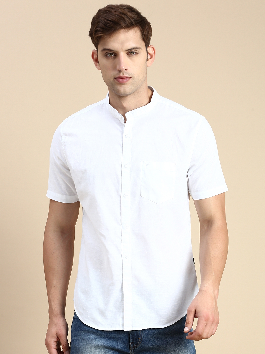 Showoff | SHOWOFF Men's Mandarin Collar White Slim Fit Solid Shirt 1