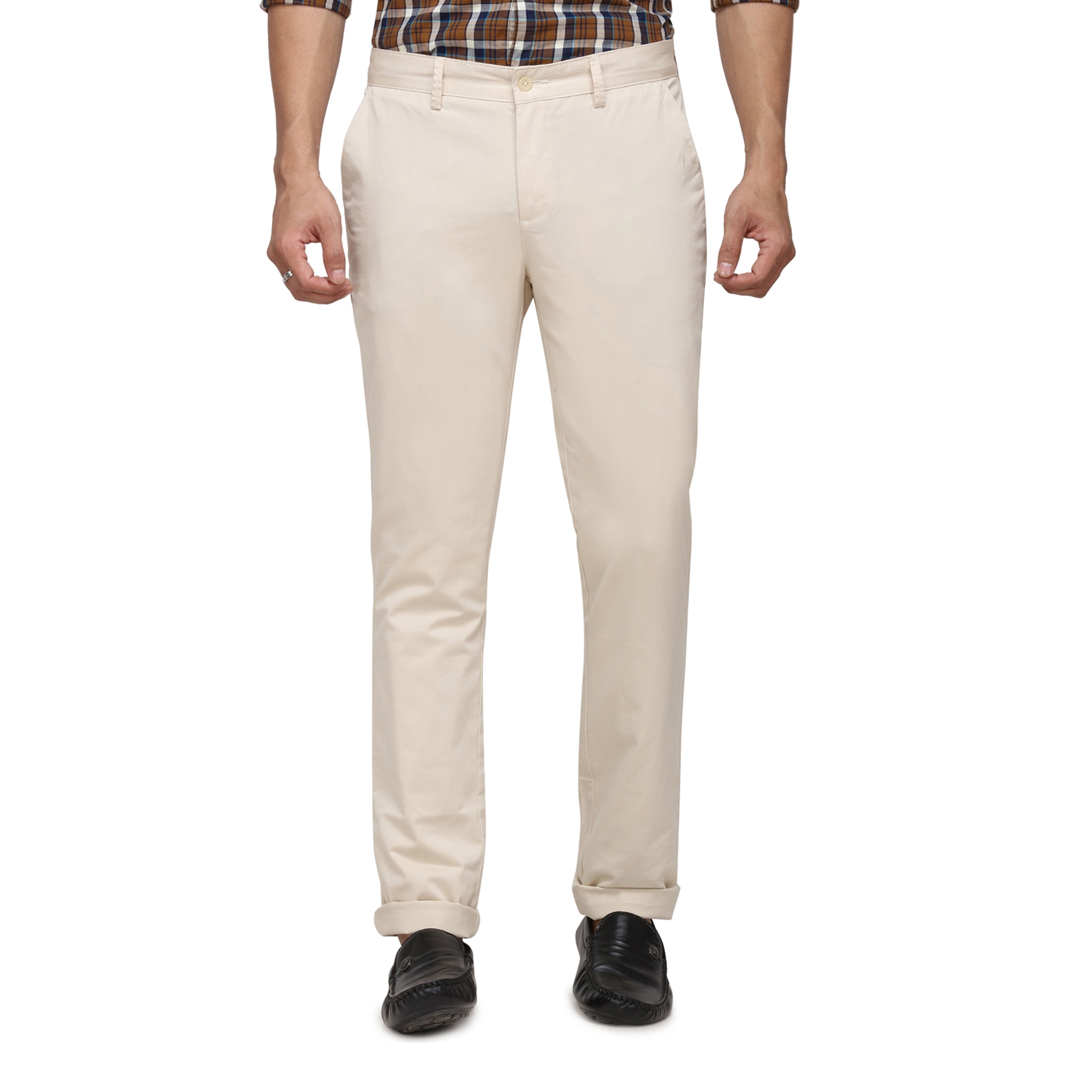 Greenfibre | Khaki Checked Super Slim Fit Casual Trouser | Greenfibre 0