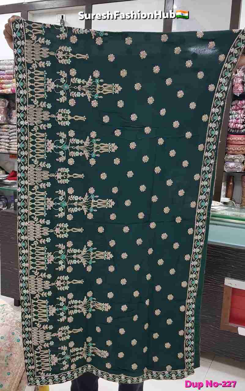 Bottle Green Floral Zari & Threadwork Georgette Dupatta-227